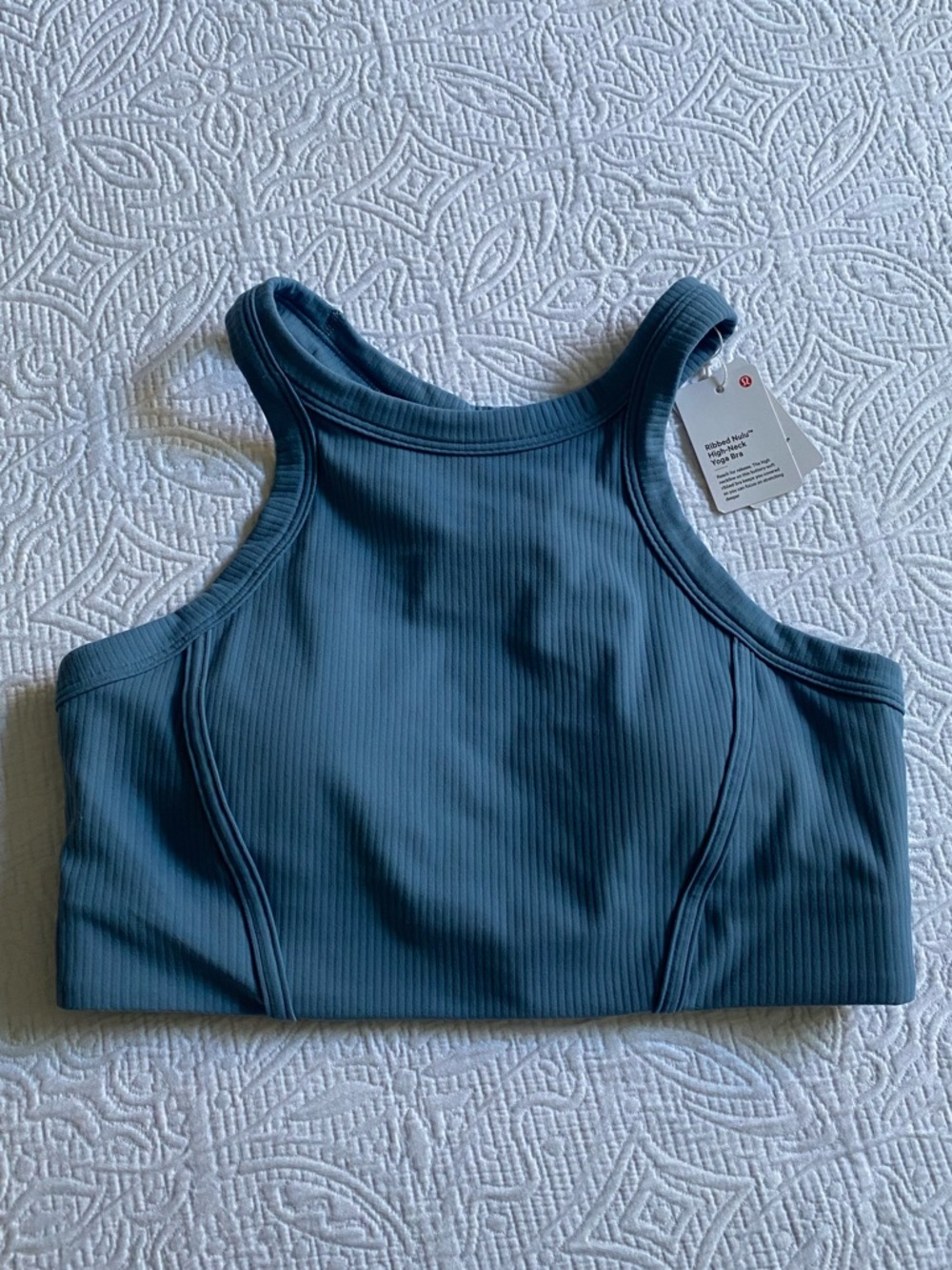 lululemon athletica Ribbed Nulu High-Neck Yoga Bra in Light Teal